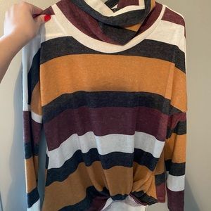 turtle neck long sleeve top with knot